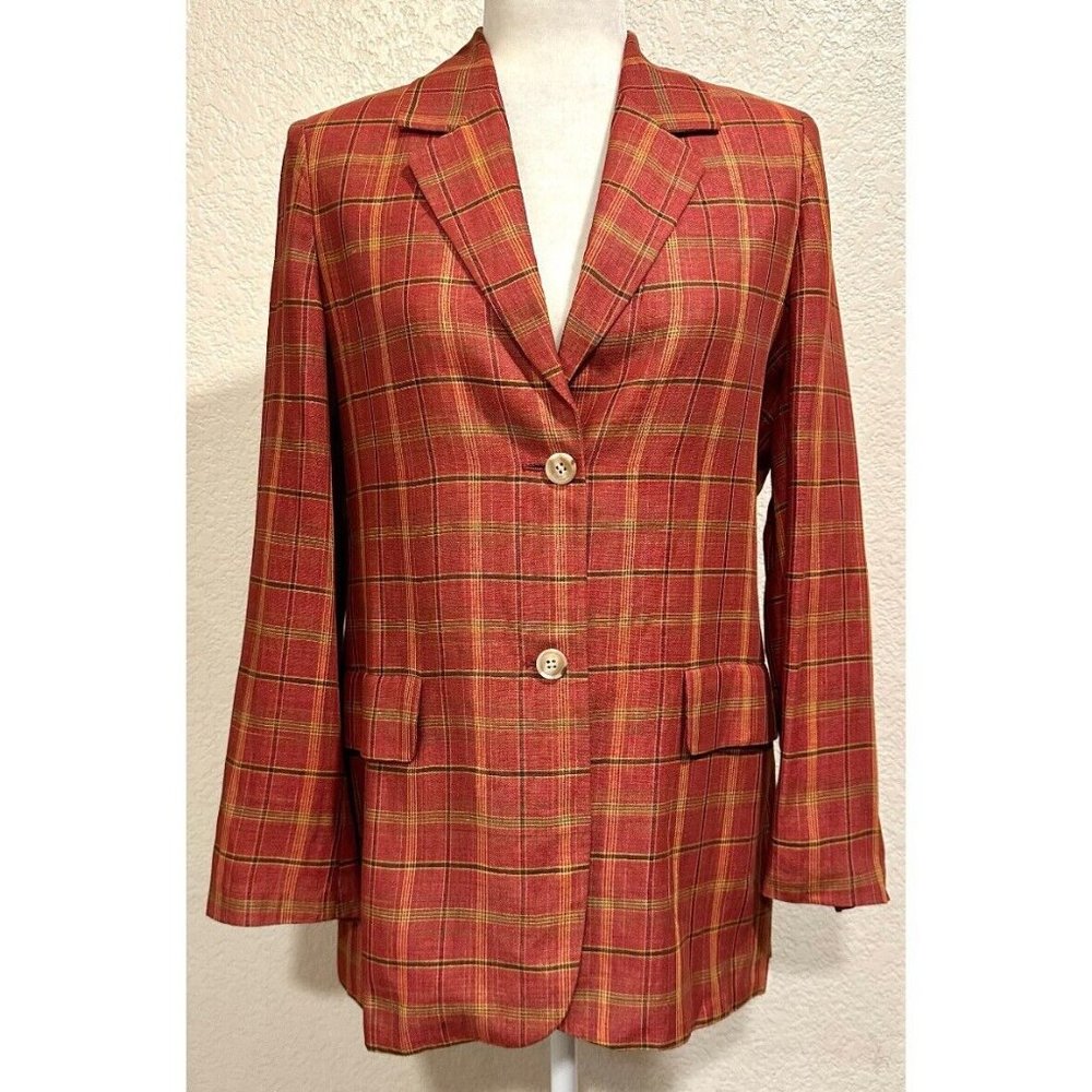 Petite Sophisticate Vintage 90s Red Plaid Linen Blend Blazer Jacket